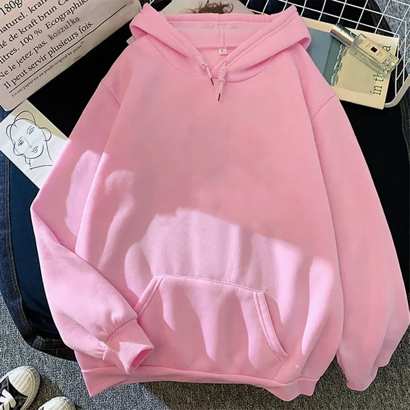 2023 Women Sweatshirts Autumn Winter Warm Fleece Hoodies Women Long Sleeve Hooded Pullover Casual Solid Drawstring Sweater Top