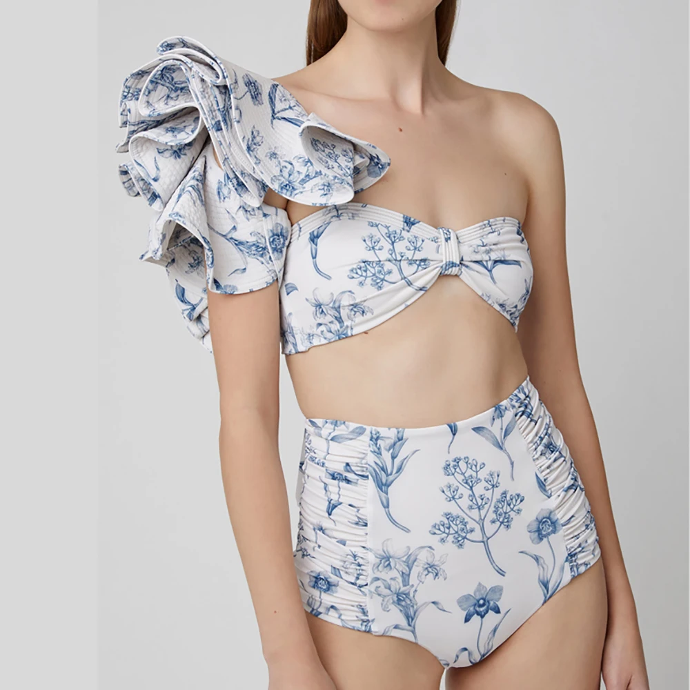 

Swimwear For Girls Printed Ruffle Fashion Bikini Swimsuit Separate Bandeau Sexy High Waist Set Brazilian Bathing Suit Summer