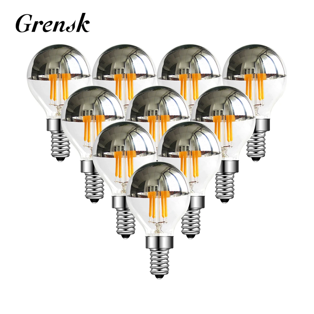 G45 Globe E14 Led Lamp Silver Mirror 4W Retro LED Filament Light Bulb E12 110V E27 Warm White 2700K Decorative Lighting Dimmable