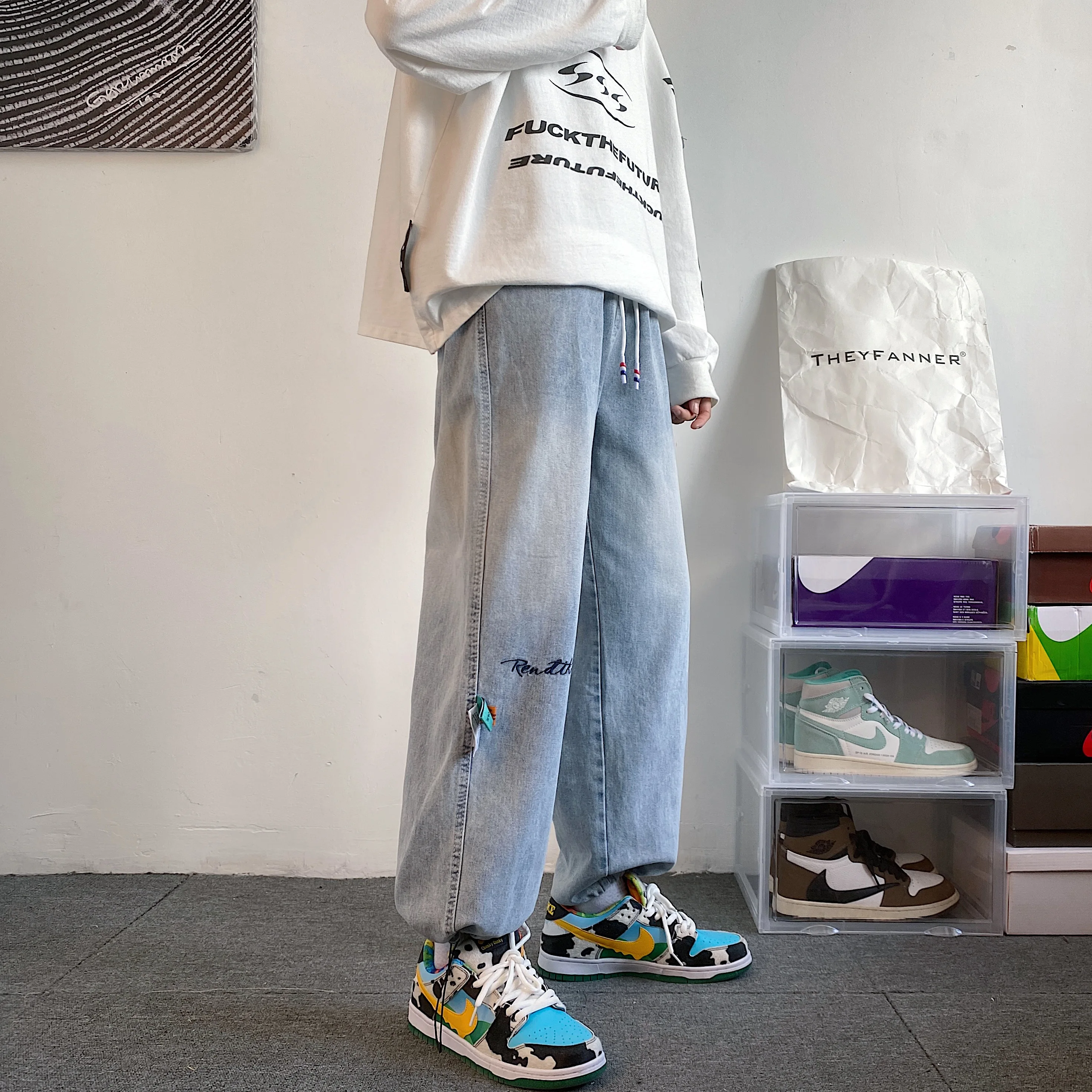 2023 Men Loose Straight Jeans Casual Fashion Versatile Pants High Quality