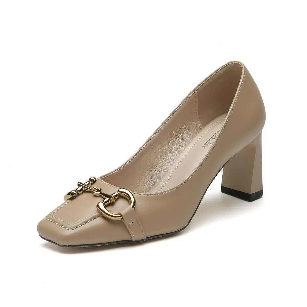 

2022 New Women's Shoes French Retro High Heels Thick Heel Horsebit Temperament Small Square Toe Shoes Mary Jane Shoes