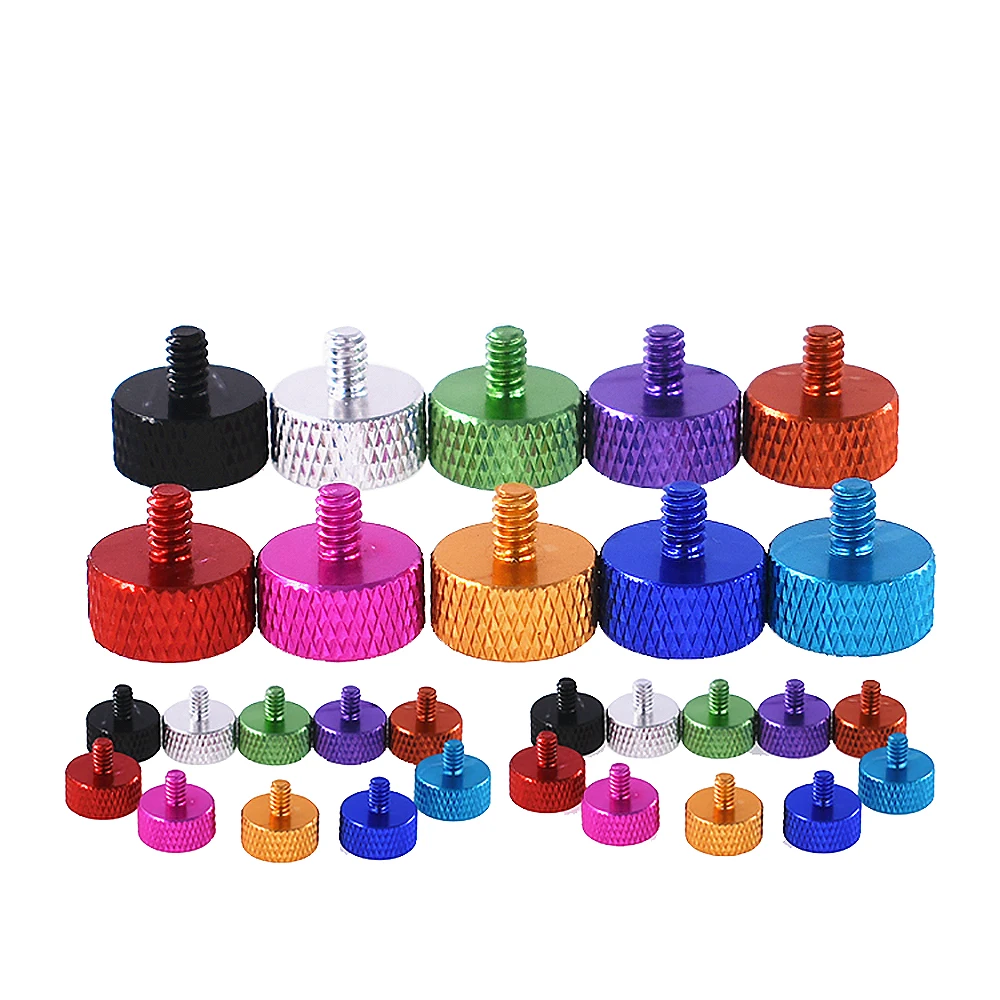 

Красочный винт с накатанной головкой UNC 6 # -32*5/5,5/10/12/16/20 мм алюминиевый сплав с плоской головкой и накаткой, затягивающиеся вручную болты, корпус компьютера, детали «сделай сам»