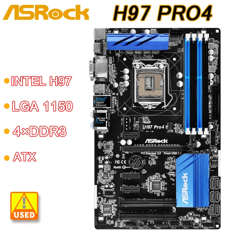 Материнская плата LGA 1150 SRock H97 Pro4, материнская плата Intel H97 DDR3 USB3.0 32 Гб SATA3 ATX для 5-го поколения, Intel Core Φ cpu