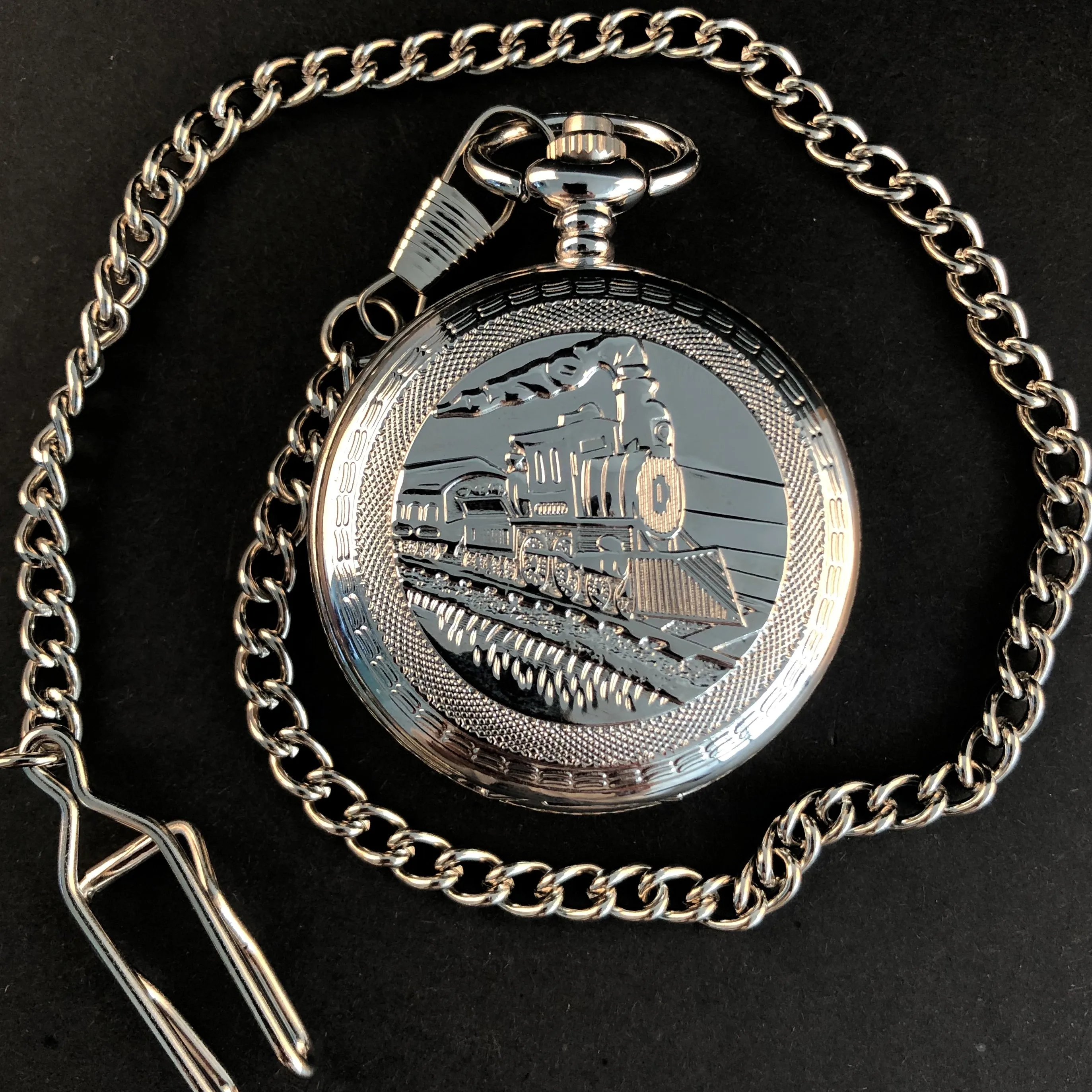 Silver Unisex Fashion Pocket Watch Mechanical Vintage Charm Steampunk with Chain Pocket&Fob Watches