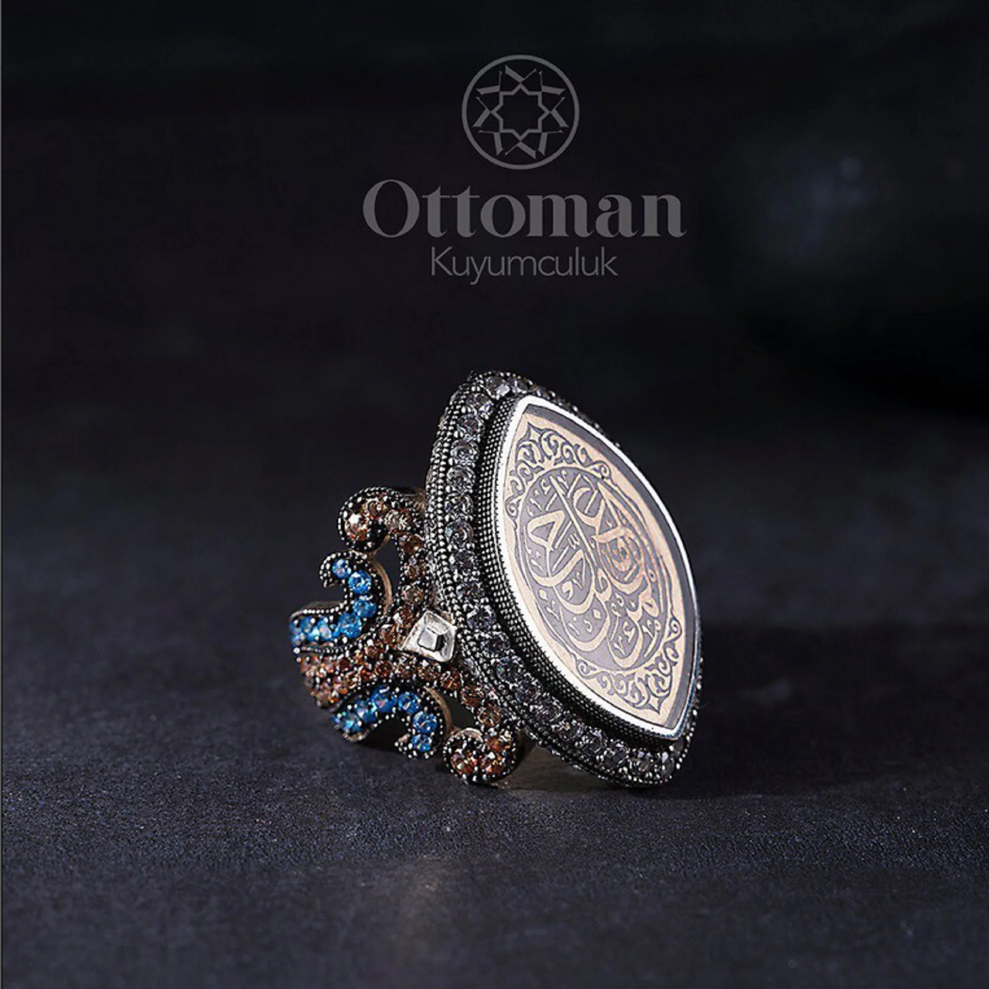 Handmade Gemstone Citrine and Blue Topaz 925 Sterling Silver Ring Adjustable Finger Band Ring Ottoman Islamic Women Ring Gift