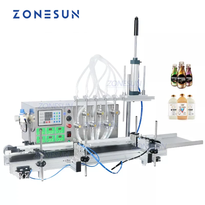 ZONESUN ZS-DTMP6 Automatic Liquid Filling Machine 6 Nozzles Essential Oil Perfume Juice Magnetic Pump Water Bottle Jar Filler