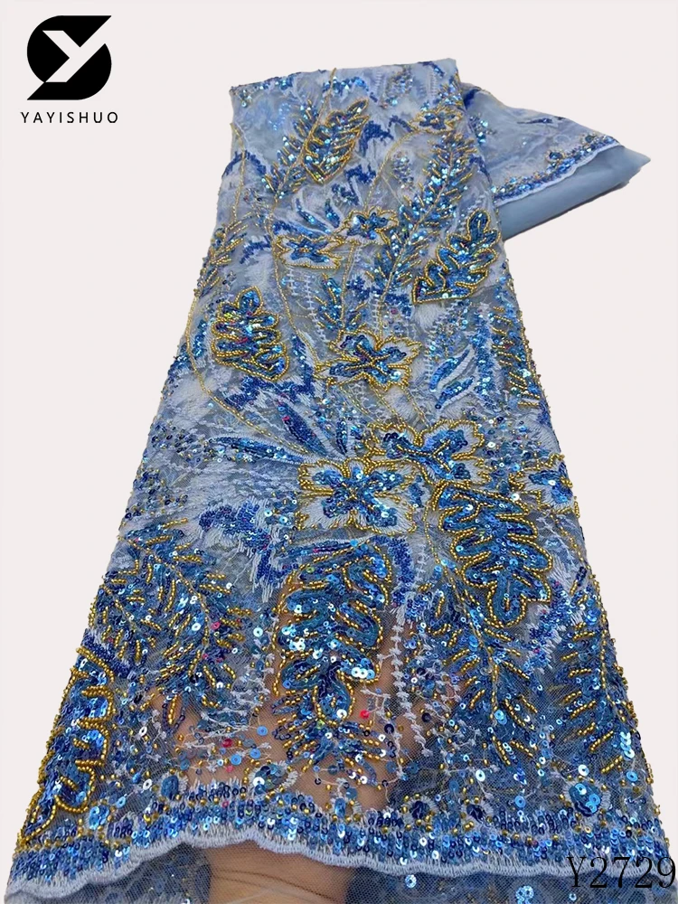 

YYS Luxury Sequence African Lace Fabric 2022 Latest High Quality French Tulle Lace Embroidery With Beads For Party Dress Y2729