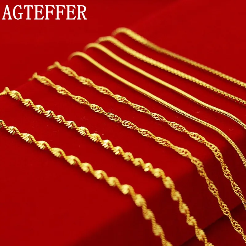 

AGTEFFER 2022 New 24K Gold Necklace 45CM Box Chain/Water Ripple/Single Water Ripple Necklace With Chain For Woman Jewelry Gift