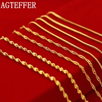 agteffer 2022 new 24k gold necklace 45cm box chainwater ripplesingle water ripple necklace with chain for woman jewelry gift