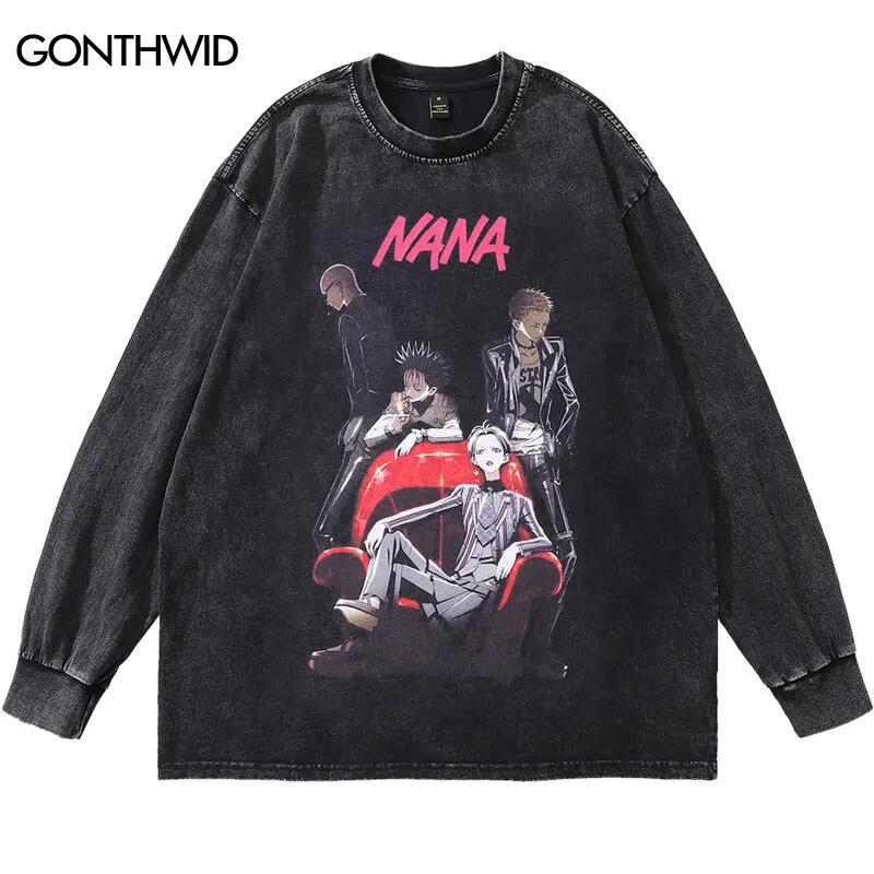 Ретро - черная супер рубашка Y2K Япония аниме комиксы рисунки футболки с принтом