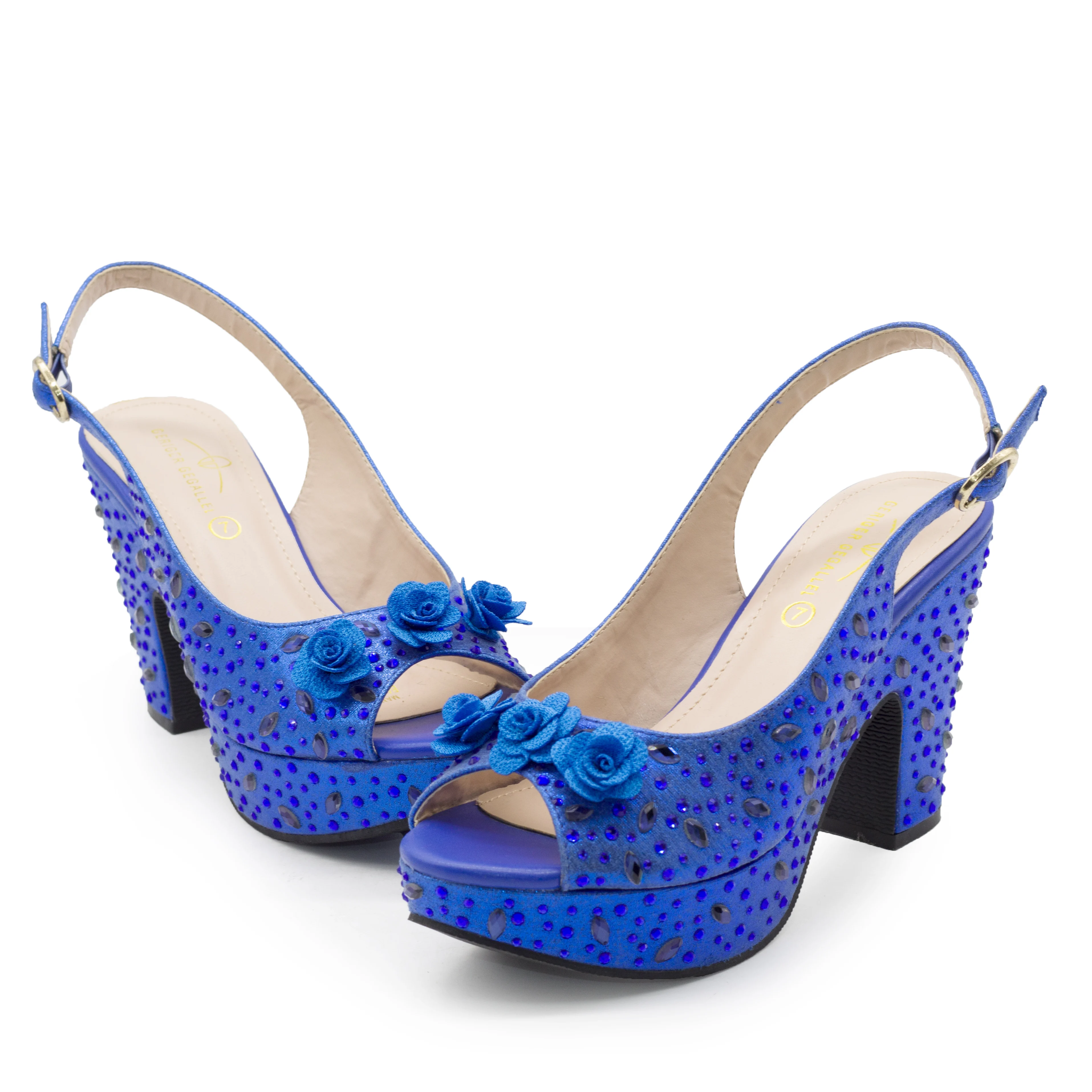 Starry Wedding Chunky Heels Comfy High Sandals Slingbacks Gold Blue Black Silver Party Shoe to Match Dress Platfrom Sandals Lady