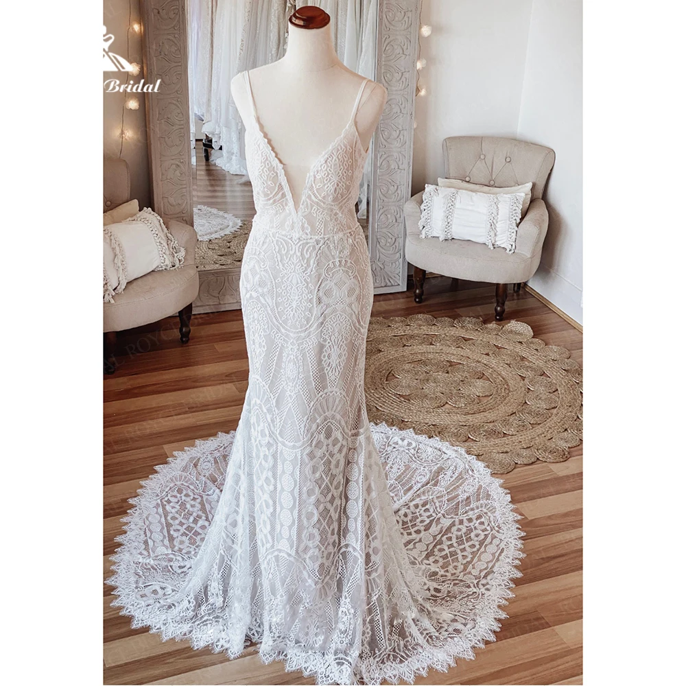 

Женское свадебное платье-Русалка It's yiiya, белое кружевное платье цвета шампанского на тонких бретельках с V-образным вырезом на лето 2023