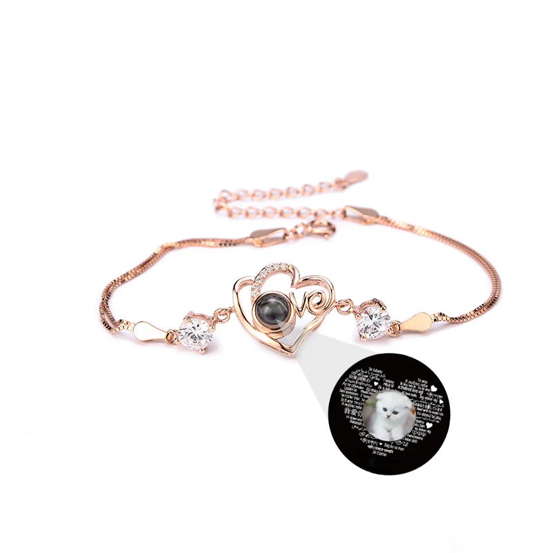 925 Silver Photo Projection Bracelet For Women Heart With Love Personalized Custom Zircon Jewelry Wedding Birthday Gift To Wife