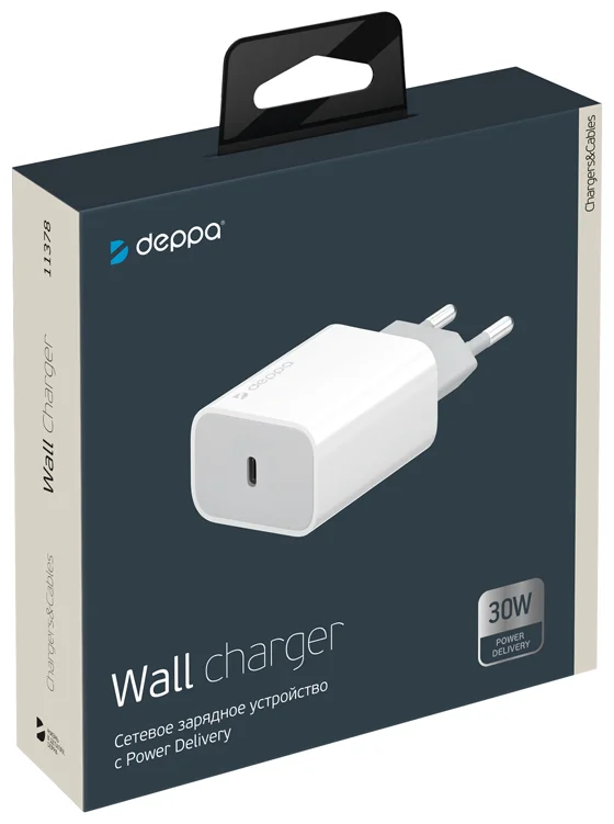 Сетевое зарядное устройство Deppa USB Type-C PD 30W White. Быстрая зарядка C 30w - Цена: 999