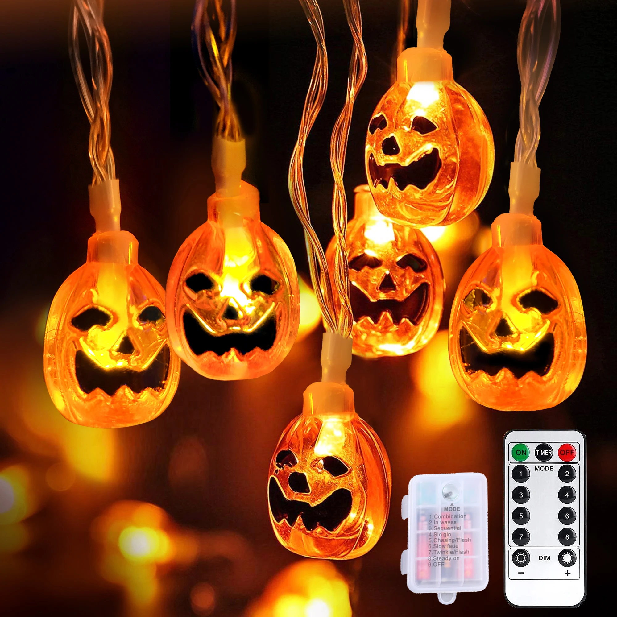 

Гирлянда на Хэллоуин, 5 м, 40 светодиодный, светодиодная гирлянда в виде тыквы, работающая от аккумулятора, 8 режимов, праздничное освещение дл...