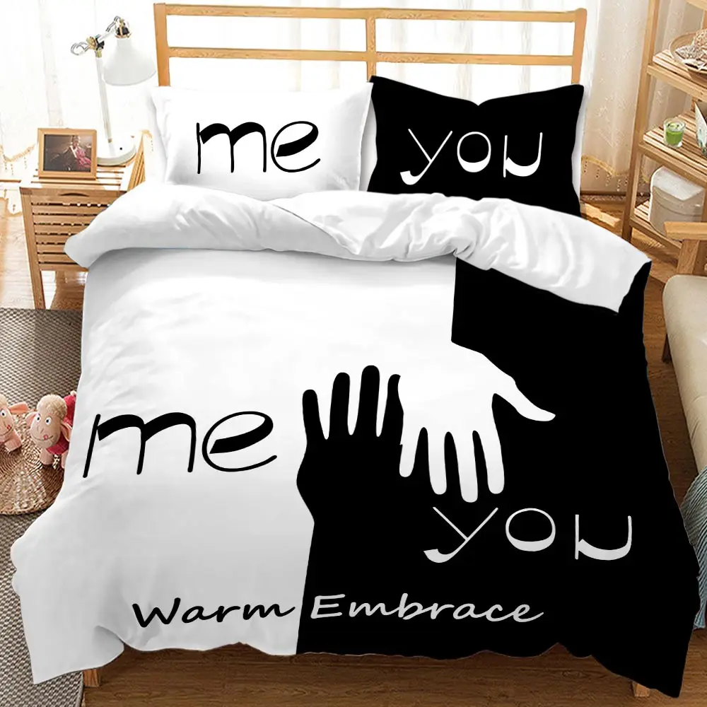 

Romantic Style Bedding Set Black White Crown Quilt/Comforter Cover 2/3pcs 200x200 Full Queen Size Bedclothes Bed Linen(NO Sheet)