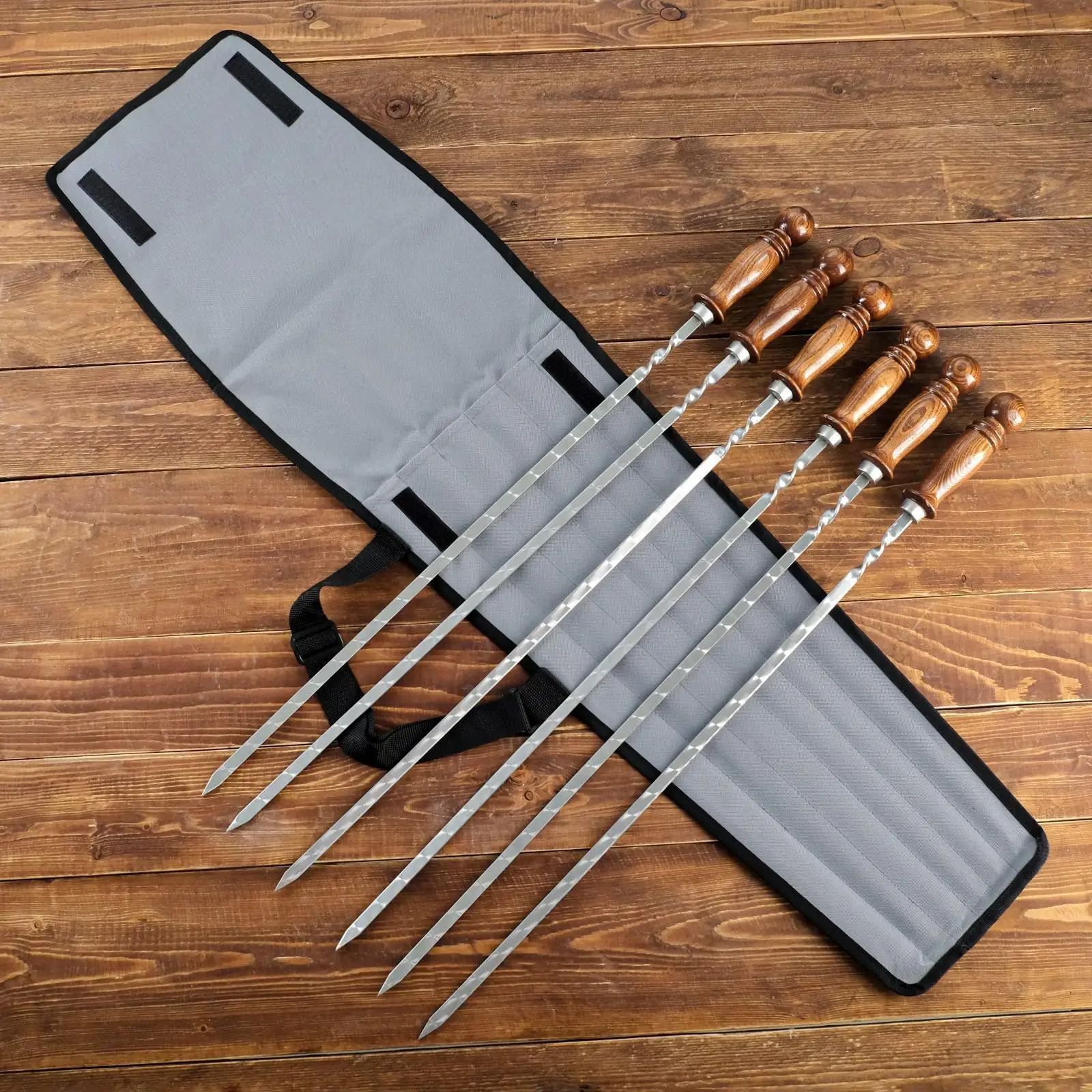 Набор 6 шампуров 50см в сером чехле 7354834s