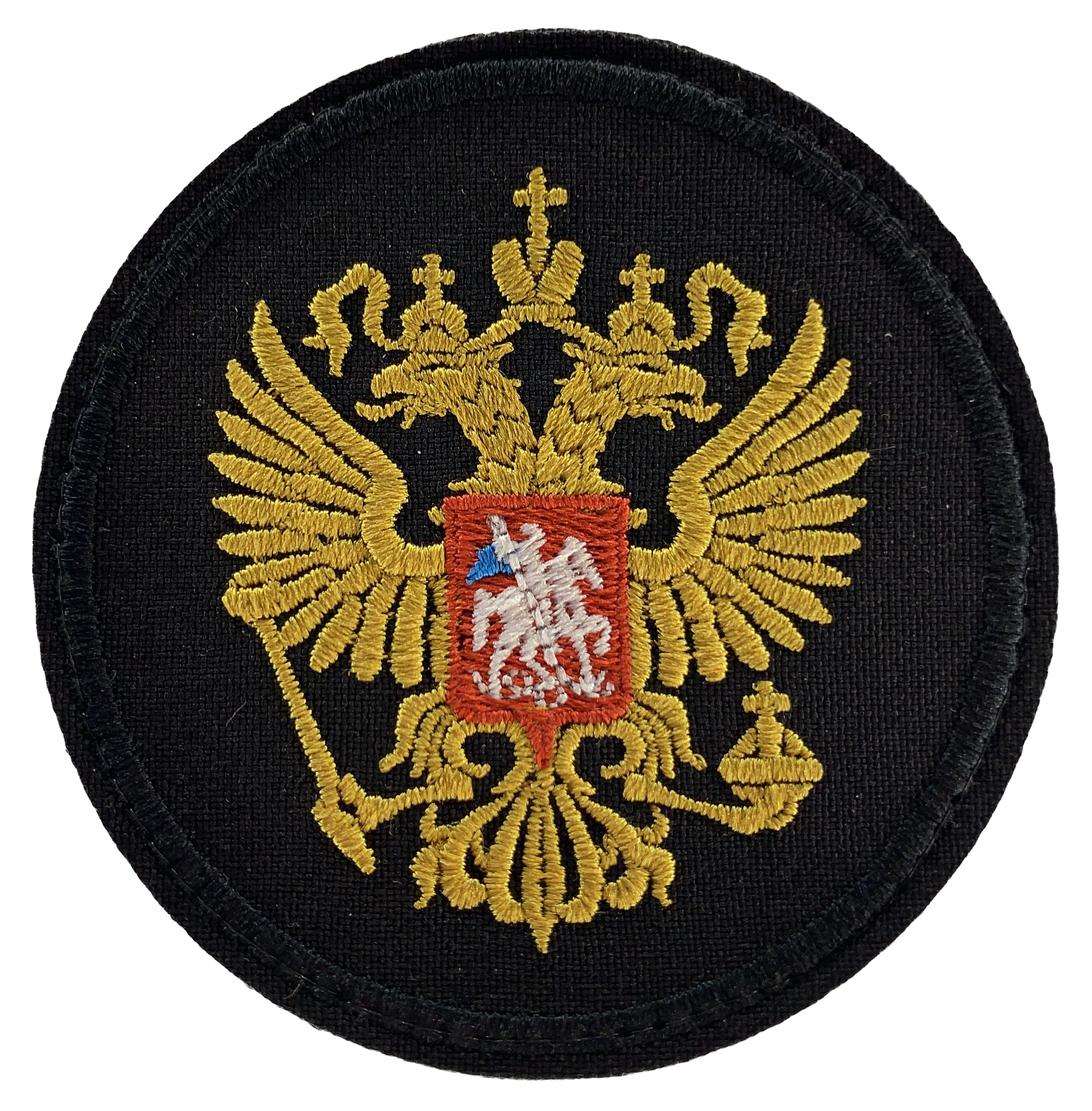 Нашивка (шеврон патч) на липучке Герб Россия (Черный габардин) размер 7 5*7 5 см