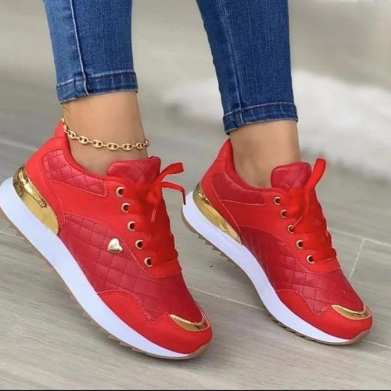 Thick Bottom Wedge Women Tennis Shoes Gold Sequins Lace Up Platform Vulcanization Sneakers Outdoor Non-slip Comfortable Shoe