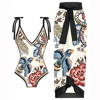 vintage colorblock floral print bikinis fashion one piece swimsuits and cover ups sexy v neck swimwear womens bathing suit slim