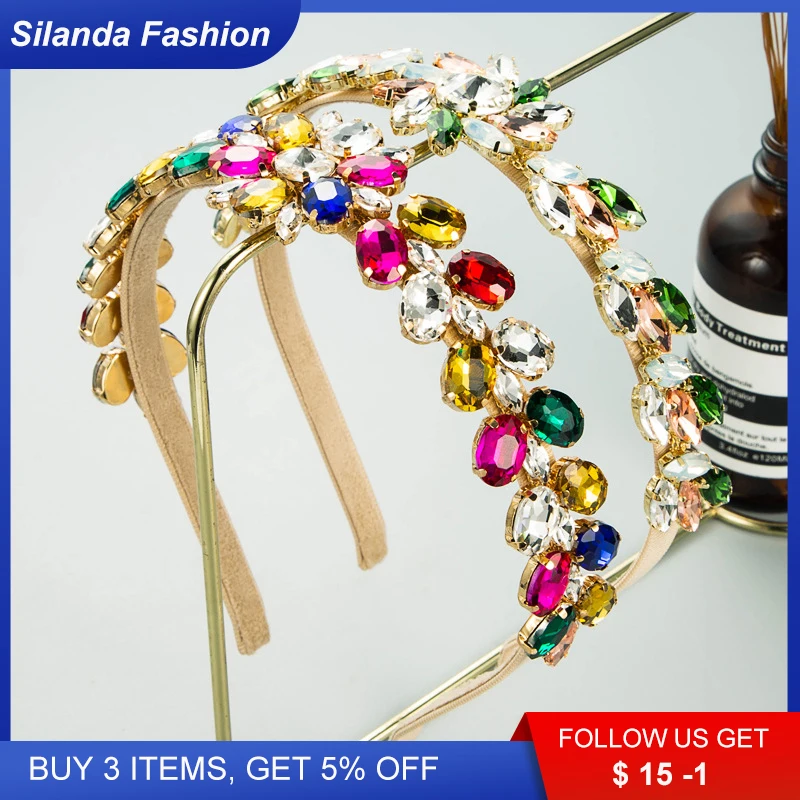 

Silanda Fashion Women's Elegant Headband Baroque Glossy Rhinestone Inlaid Floral Alloy Metallic Hair Band Girl's Hair Ornaments