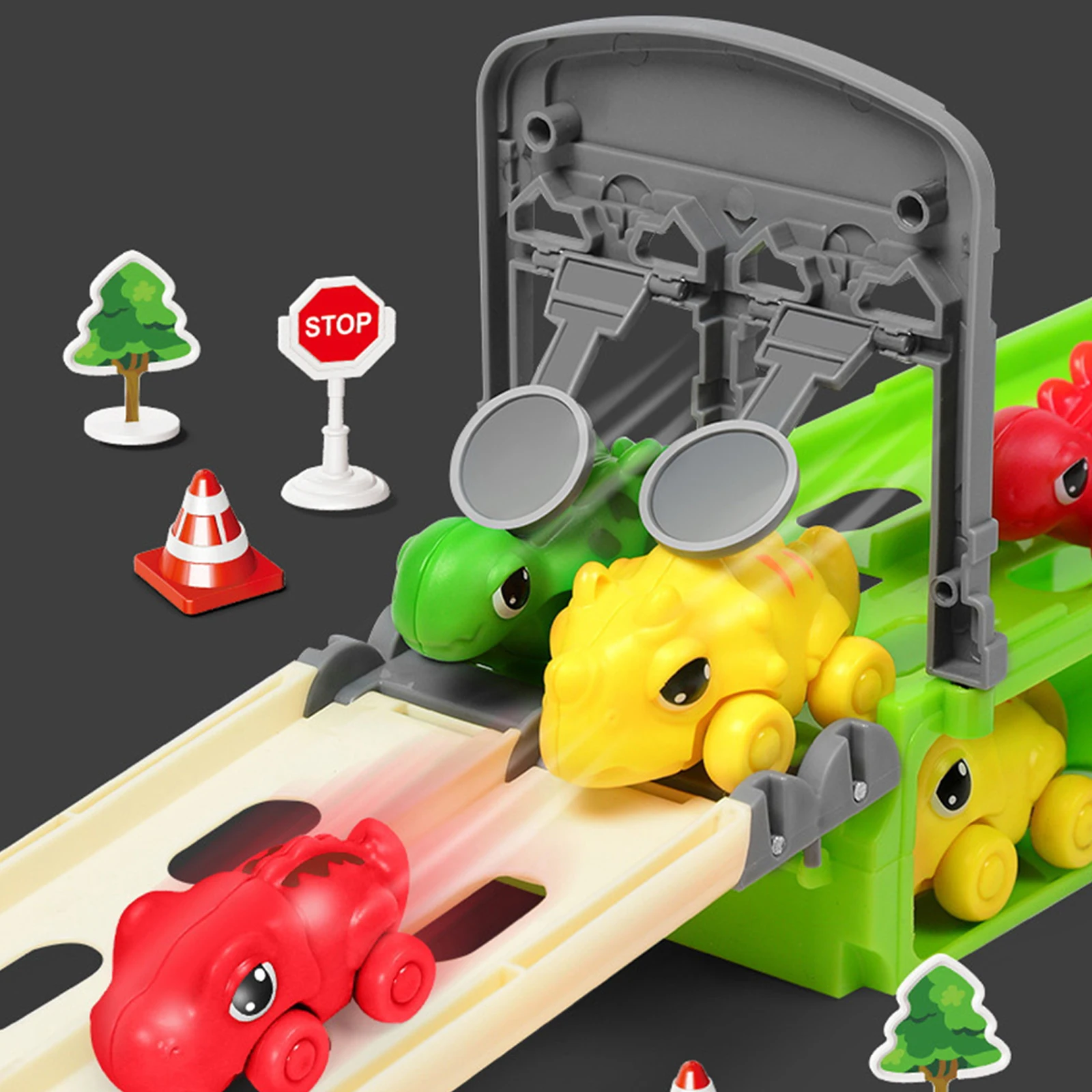 Игрушечный набор для детей с грузовиком-динозавром и гоночной трассой со