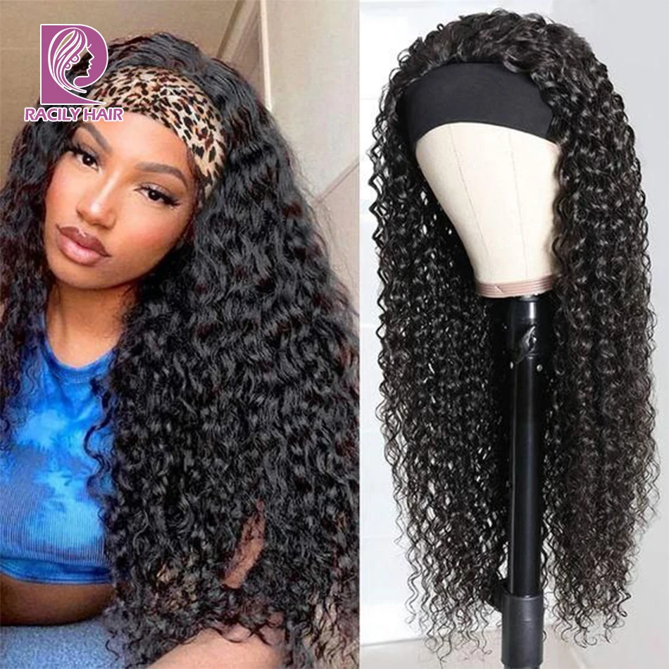 Headband Wig Human Hair Kinky Curly Glueless Full Machine Made Wig Brazilian Remy Human Hair Wigs For Women Natural Black Color