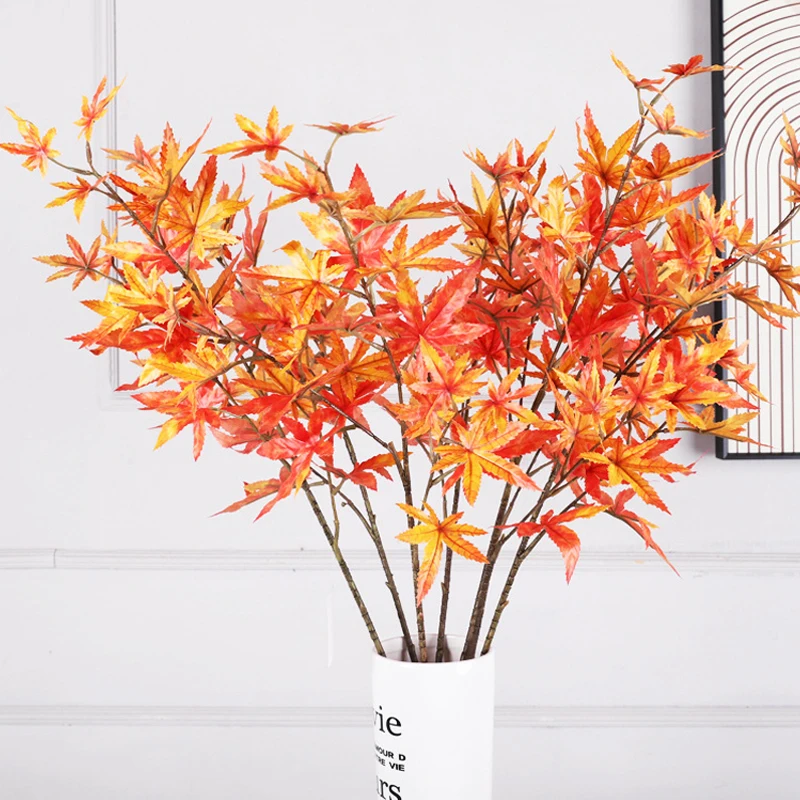 Artificial Maple Leaves Branch Fall Decorations for Home Autumn Faux Silk Leaf Greenery Decor Fall Plant Floral Arrangement