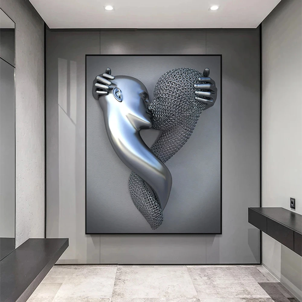Абстрактная Металлическая Статуя Картина на холсте романтическая настенная