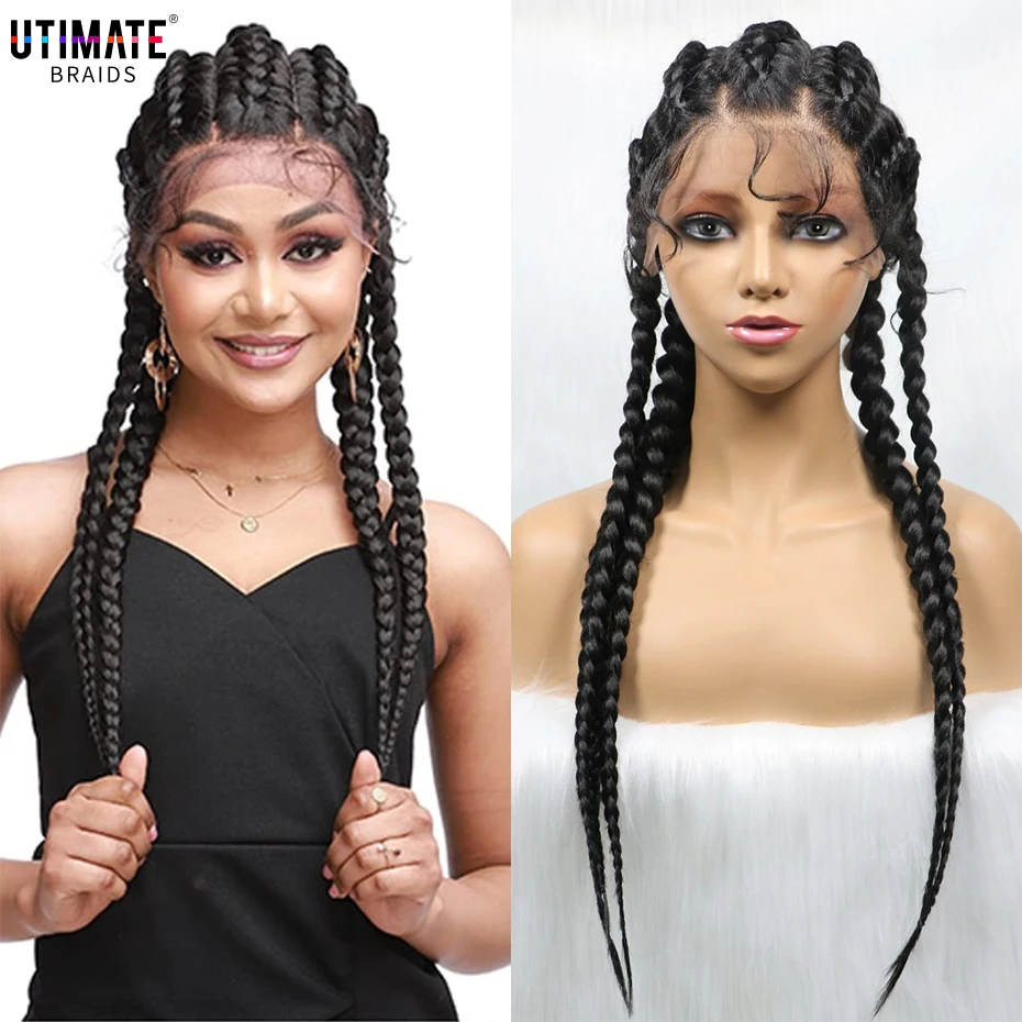 Braid Hair Wig Synthetic Hair Lace Front Wigs Cornrow Box Braids Wig with Baby Hair for Black Women Glueless Brazilian Afro Wig