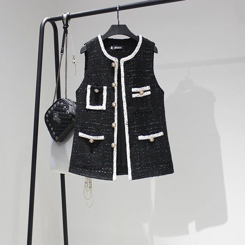 

Spring Autumn New Product Tank Top Out Wearing Trendy Fragrant Vest Coat Women Black Loose Waistcoat