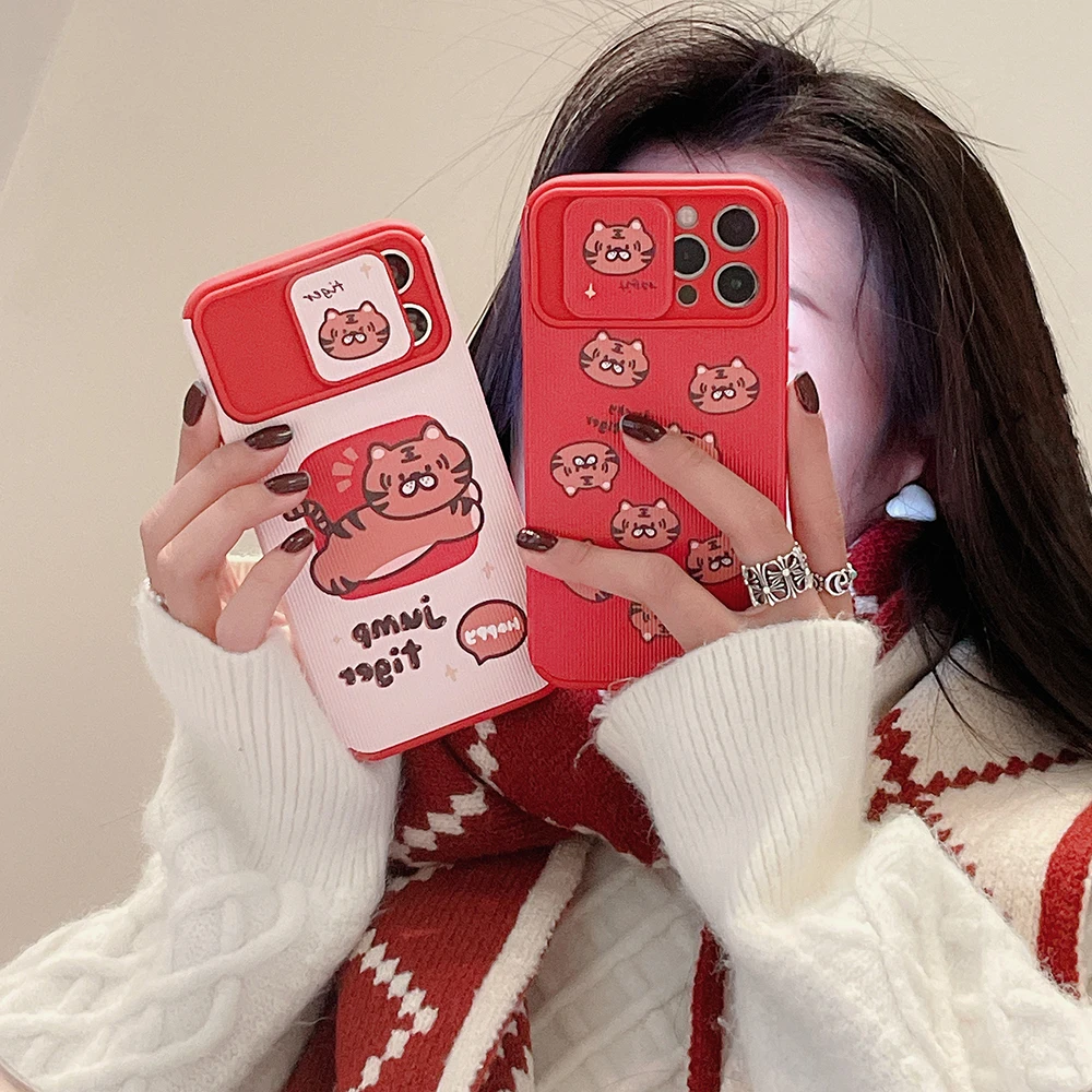 

Cartoon Jump Tiger Slide Camera Phone case for iPhone 13 12 11 Pro Max XS Max X XR 7 8 Plus Lens Protect Fundas Coque