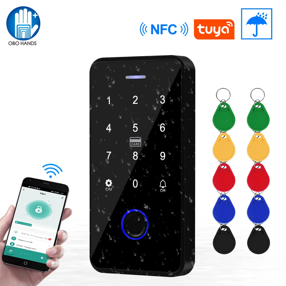 Impermeabile NFC Bluetooth Tuya APP controllo accessi tastiera telecomando RFID Touch accesso impronte digitali sistema tastiera apriporta