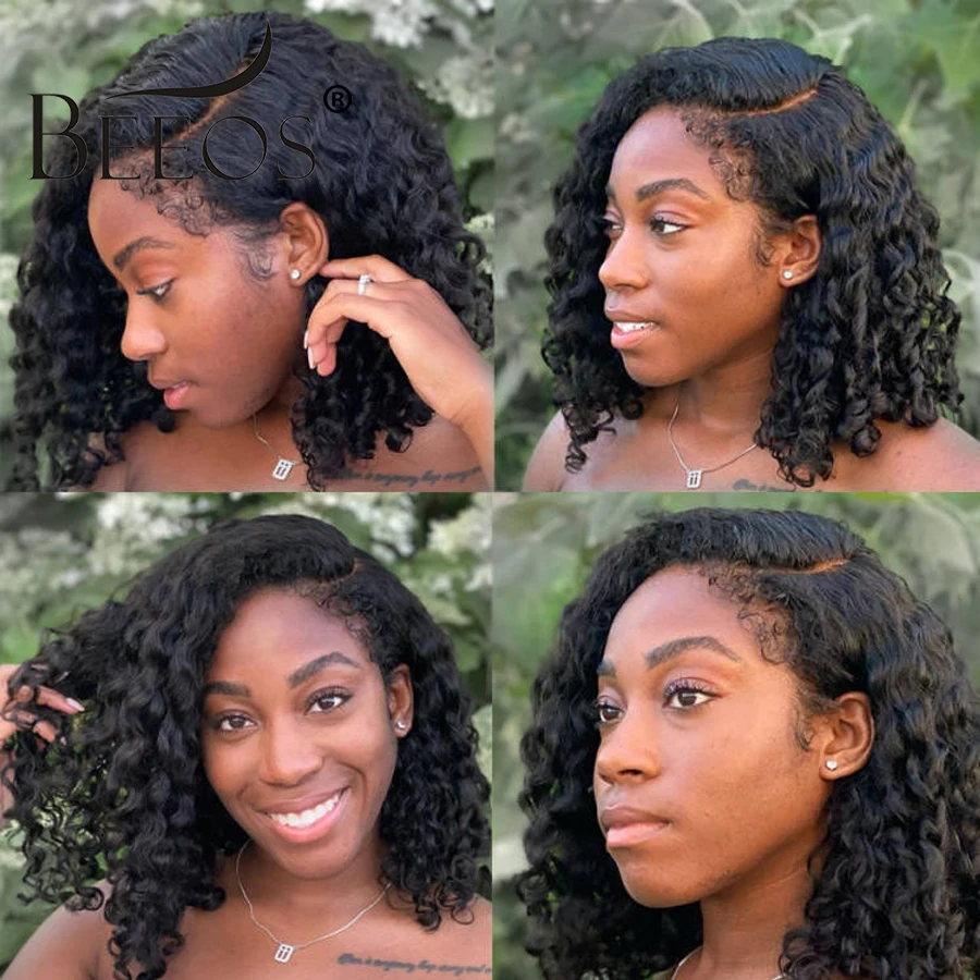 Curly Baby Hair Wig Water Wave 13x4 HD Lace Front Human Hair Wigs Pre plucked Curly Short Bob Wig 5x5 HD Closure Wig For Women