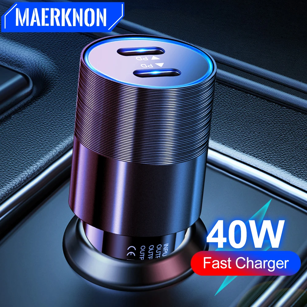 

40W Fast Charging Dual PD Car Charger Type USB C Car Quick Charger in Car Mobile Phone for iPhone Xiaomi Huawei PD Port Adapter