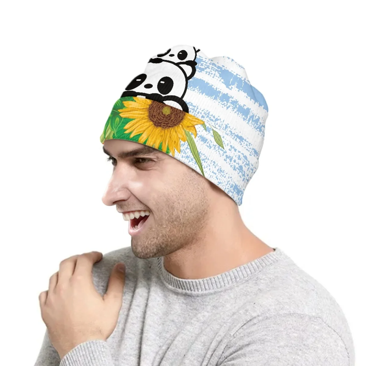 

Шапка с принтом подсолнуха для мужчин, теплая простая Мягкая вязаная шапка в стиле хип-хоп, унисекс, под заказ, Осень-зима