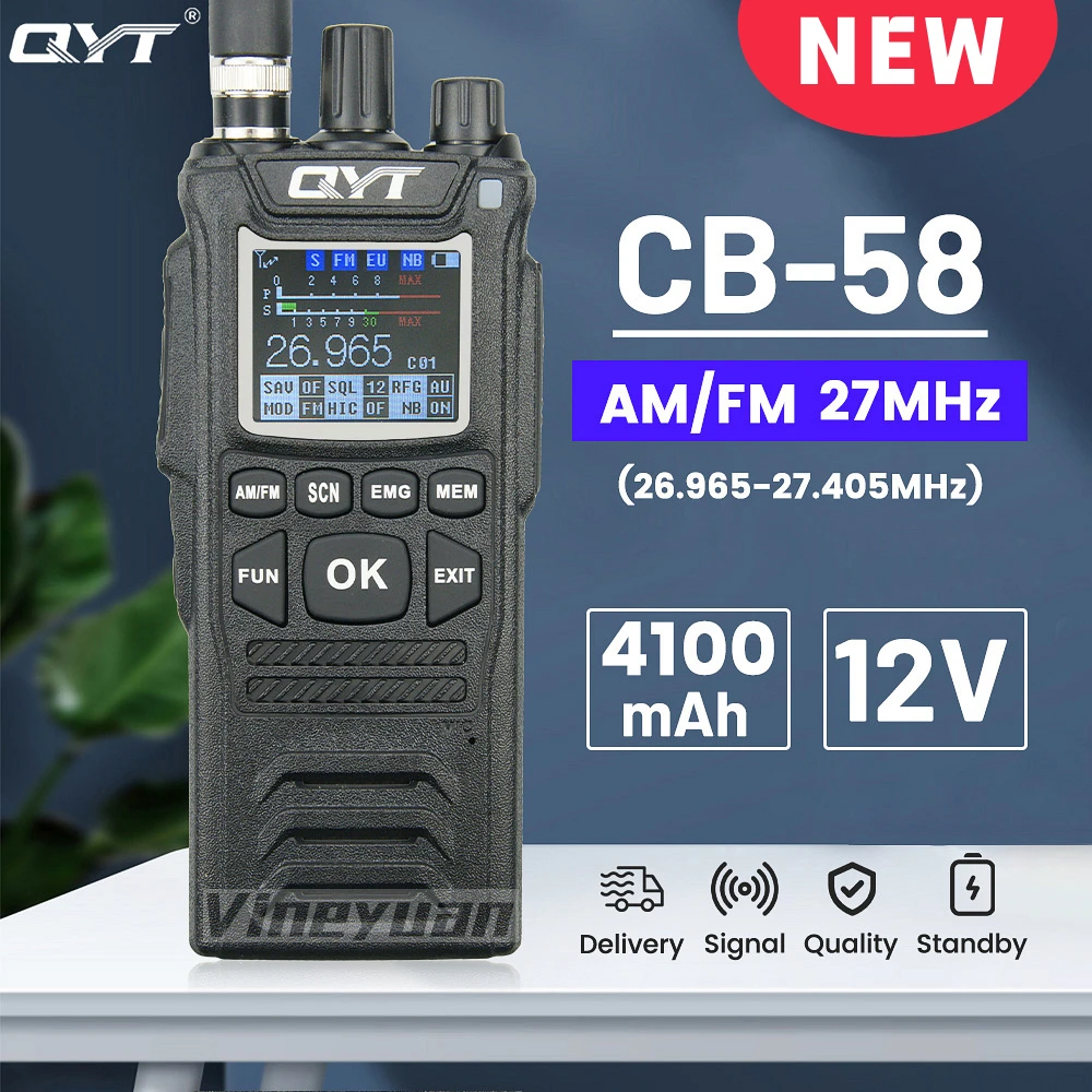 Original QYT CB Radio 27MHz QYT CB-58 26.965-27.405MHz FM AM Mode Citizen Band Radio CB58 4W Handheld Walkie Talkie With 4000mAh