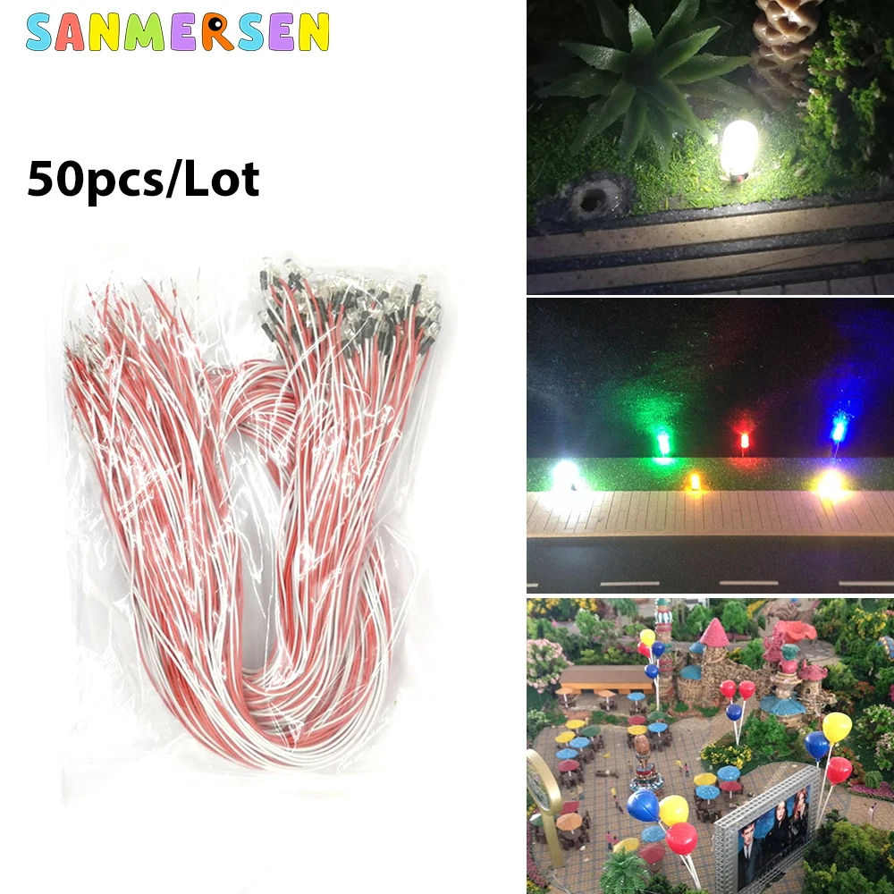 50 шт./партия SMD лампа Проводная Micro Litz Led Предварительно припаянный чип 3 в модель железной дороги игрушка DIY световые провода поезд 30 см микро ландшафтный свет