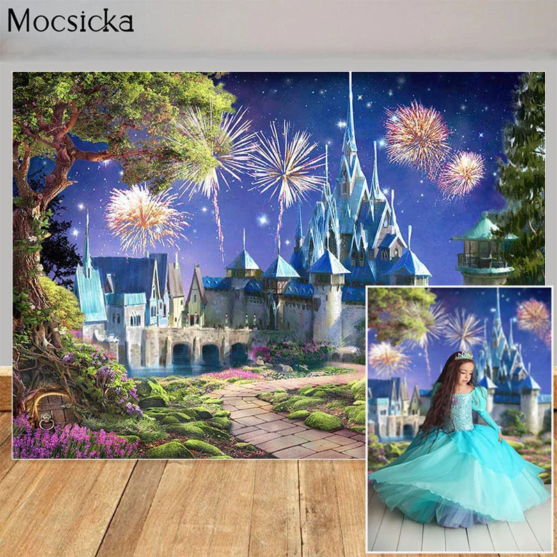 

Fantasy Castle With Fireworks Photography Backdrops Princess First Birthday Cake Smash Photocall Background Photo Studio Props