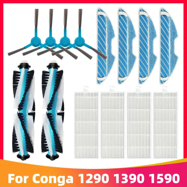 For Conga 1290 1390 1590 Robot Vacuum Cleaner Replacement Main Roller Brush Side Brush Hepa Air Filter Mop Cloth Spare Parts