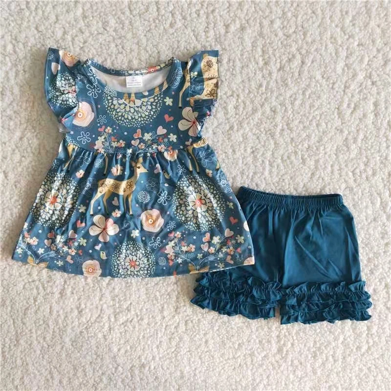 

baby girl clothes summer toddler clothing boutique children clothes outfit flutter sleeve top and blue shorts outfit