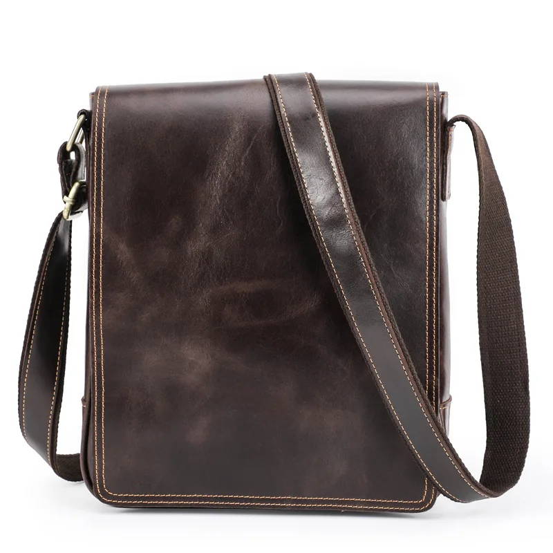 Men Messenger Bag Genuine Leather Shoulder Bags Men Vintage Cowhide Flap Pocket  Handbag Casual Tote
