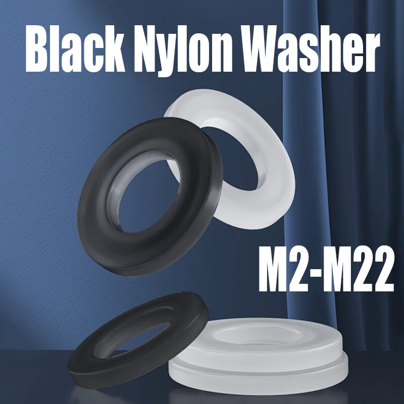 

20PCS M2 M3 M4 M5 M6 M8 M10 M12 M14 M16 M18 M20 M22 Black Nylon Washer Plastic Insulation Flat Gasket Spacer Seals Rubber Washer