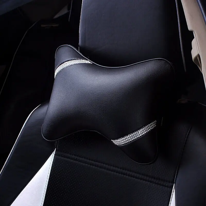 

Car Headrest Support Neck Pillow Shiny Soft Plush Waist Pillow With Personalized Crystal Rhinestone Car Headrest Relax Pillow