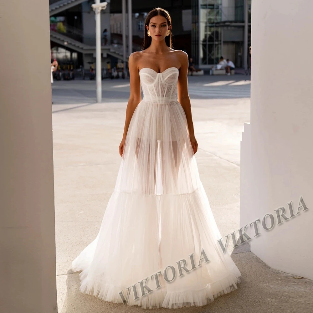 

VIKTORIA Minimalism Wedding Dresses Sweetheart Illusion For Women Bride A-LINE Tulle Appliques Vestidos De Novia Custom Made