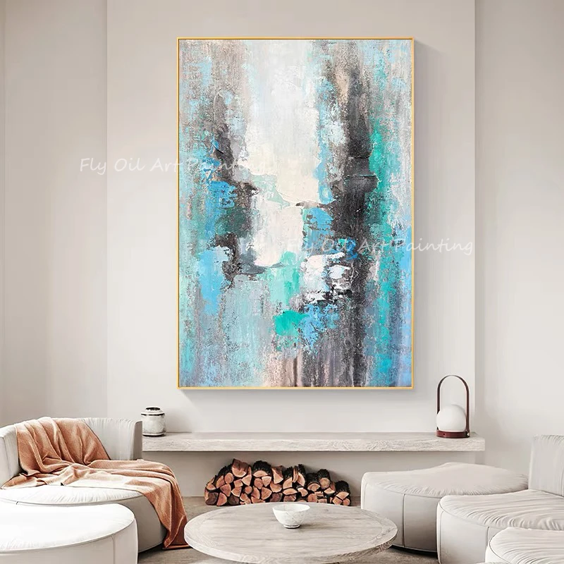 Простой чистый скандинавский синий Пейзаж картина на стену искусство Большой