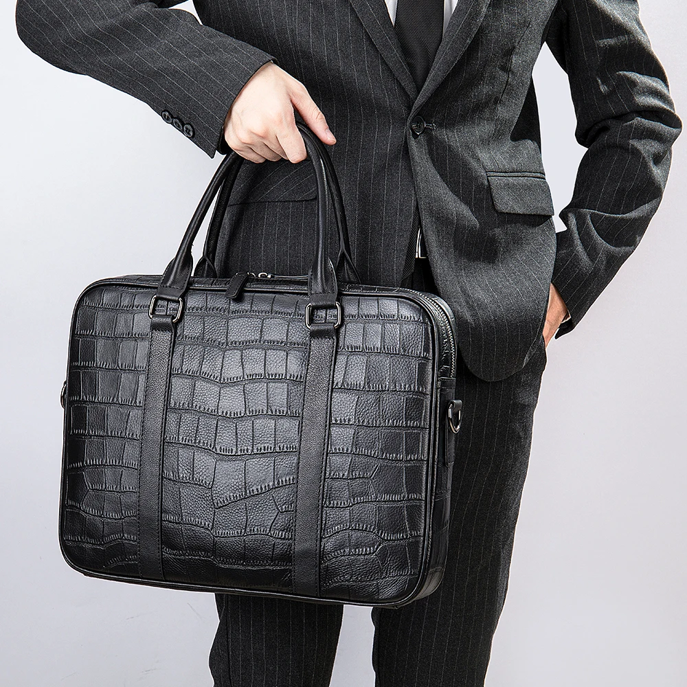 WESTAL Croco Design Leather Briefcases 15'' Laptop Bags Men's Executive Briefcase Portafolio Business Men Bags for Documents