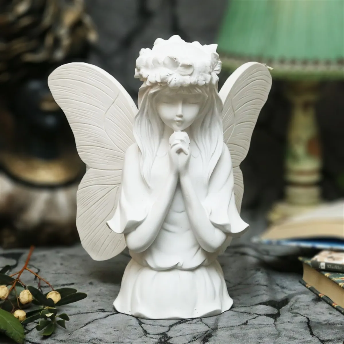 

Home and Room Decor Girl with Butterfly Wings 28x23 cm Decorative Sculpture Miniature Object and Sitting Angel 35x25 cm