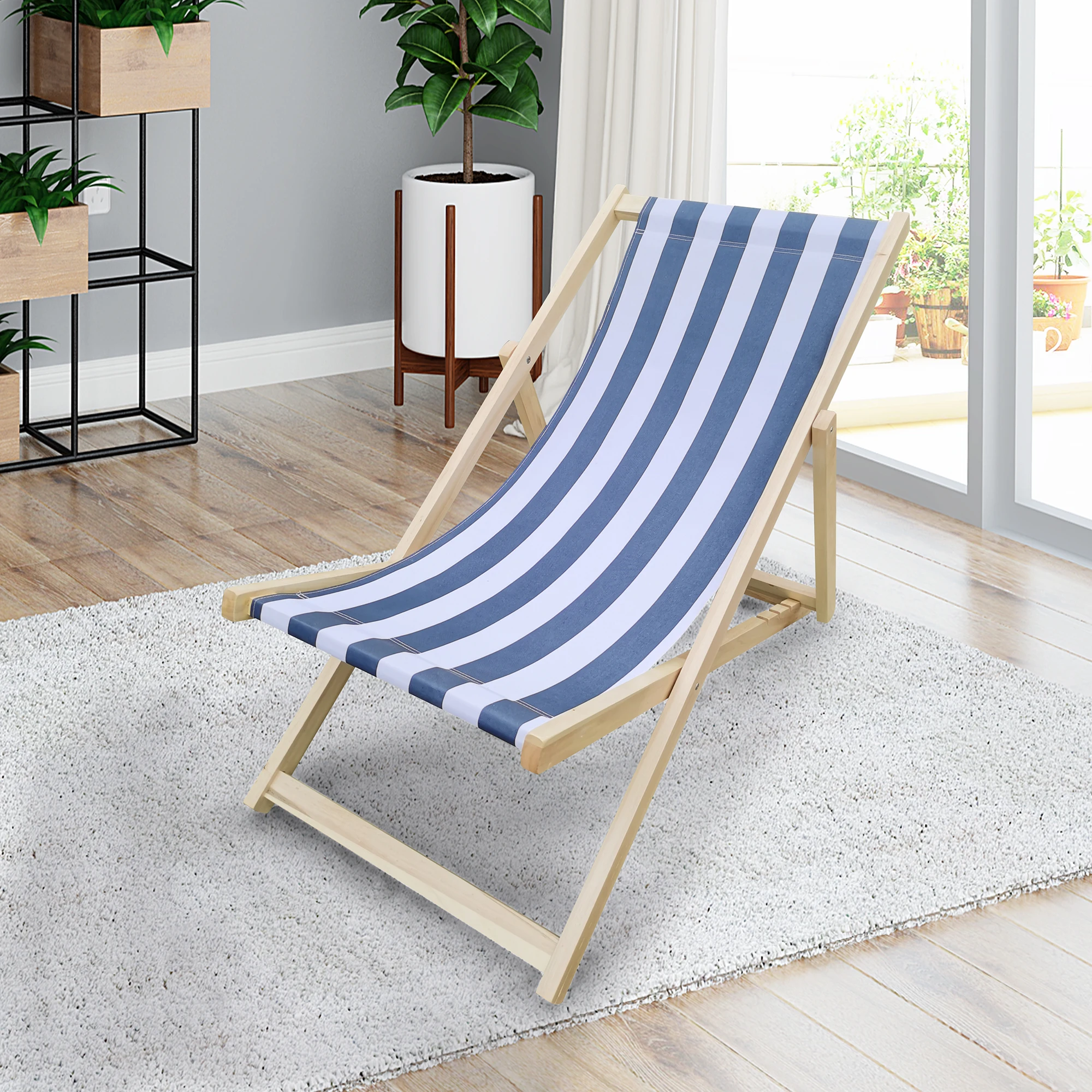 

Deck Chair For Outdoor – Beach– Swimming Pool– Dark Blue Stripe