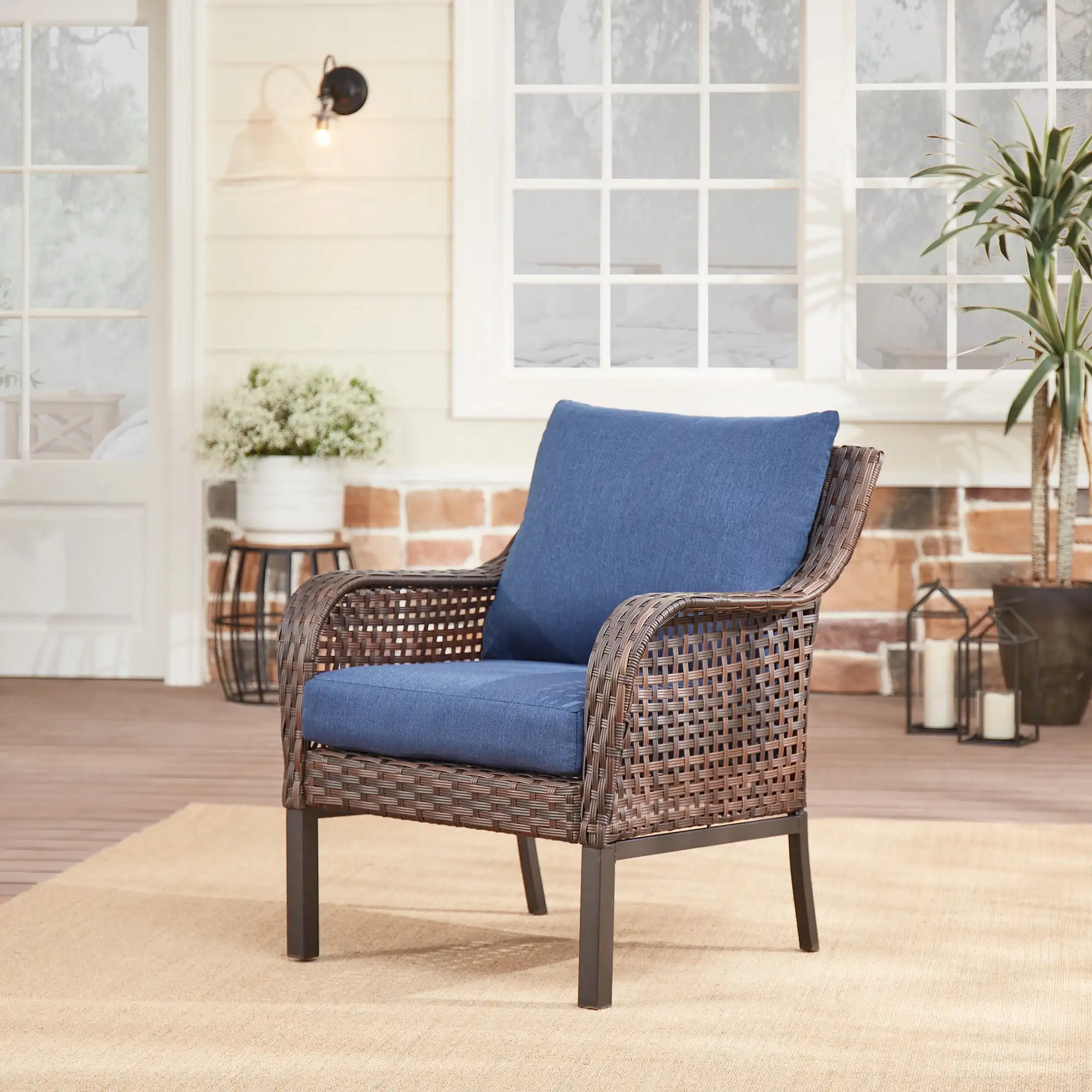 

Weather Resistant Wicker Outdoor Lounge Chair - Blue/Brown